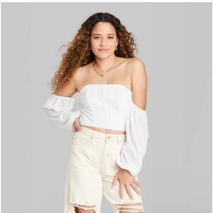 WILD FABLE White Long Puff Balloon Sleeve Off Shoulder Bodice Top‎ Target | XS